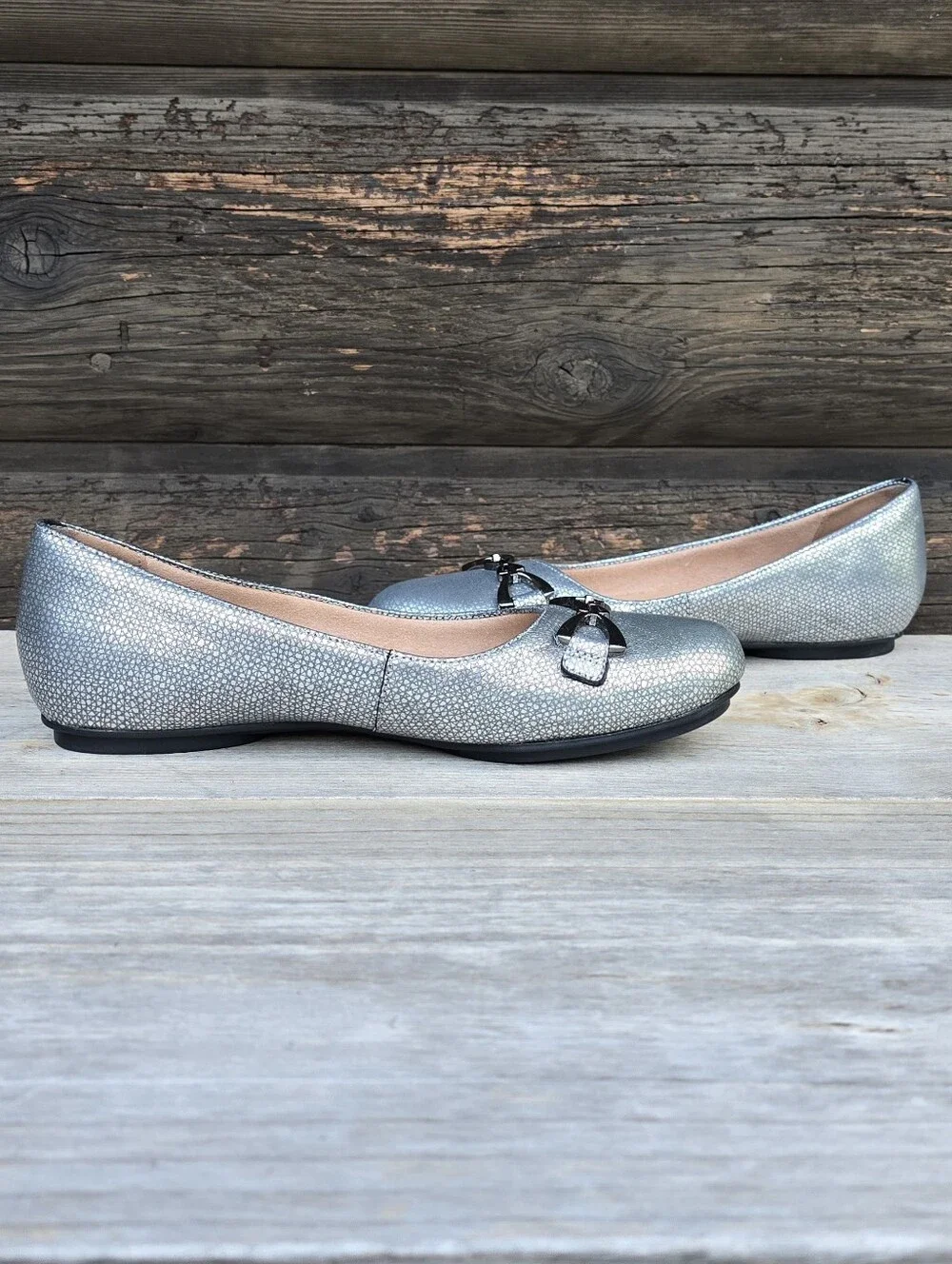 Naturalizer Maxwell Bit Y2K Preppy Glam Metallic Silver Comfort Bit Ballet Flats
